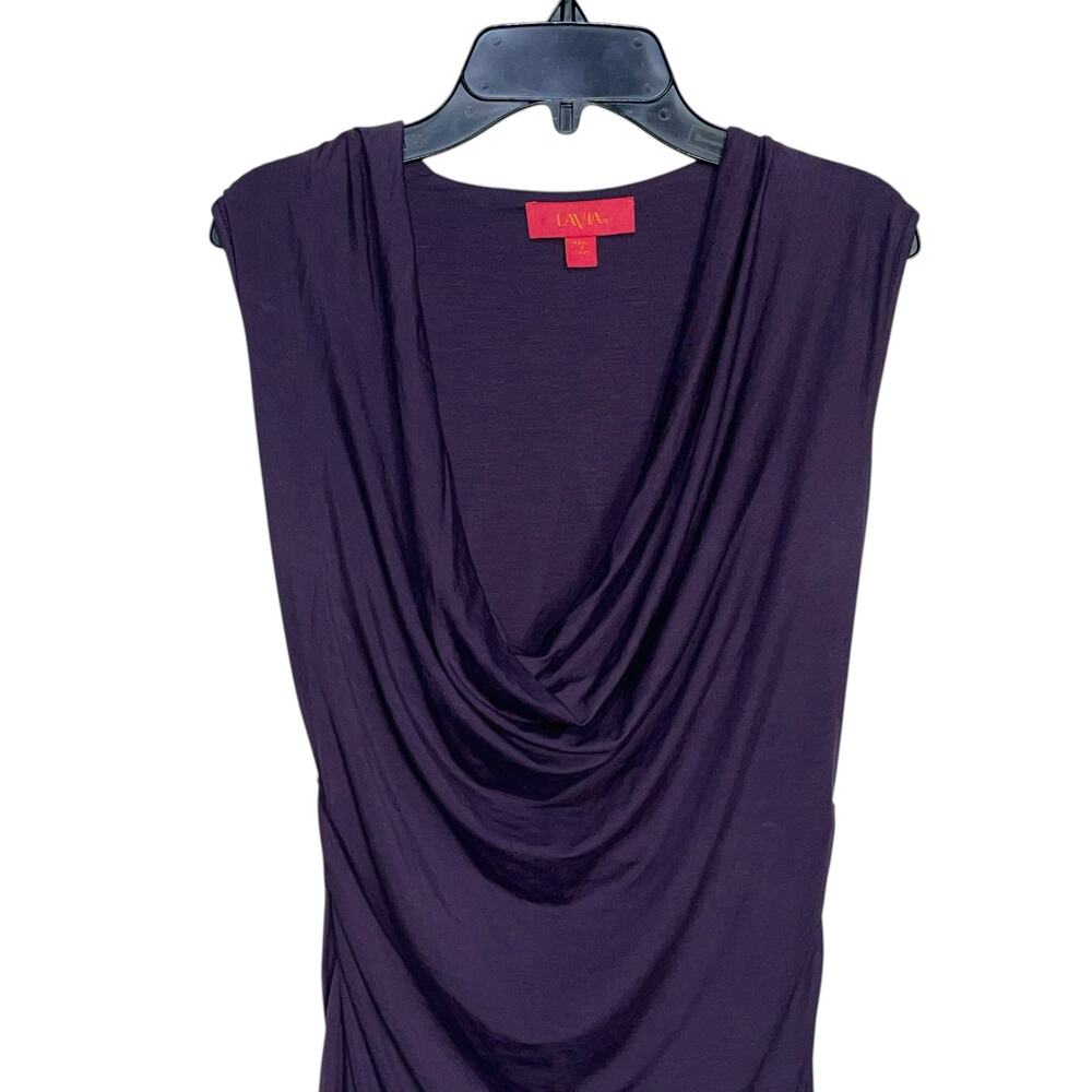 Ruched Purple Dress Cowl Draped - Picture 3 of 5